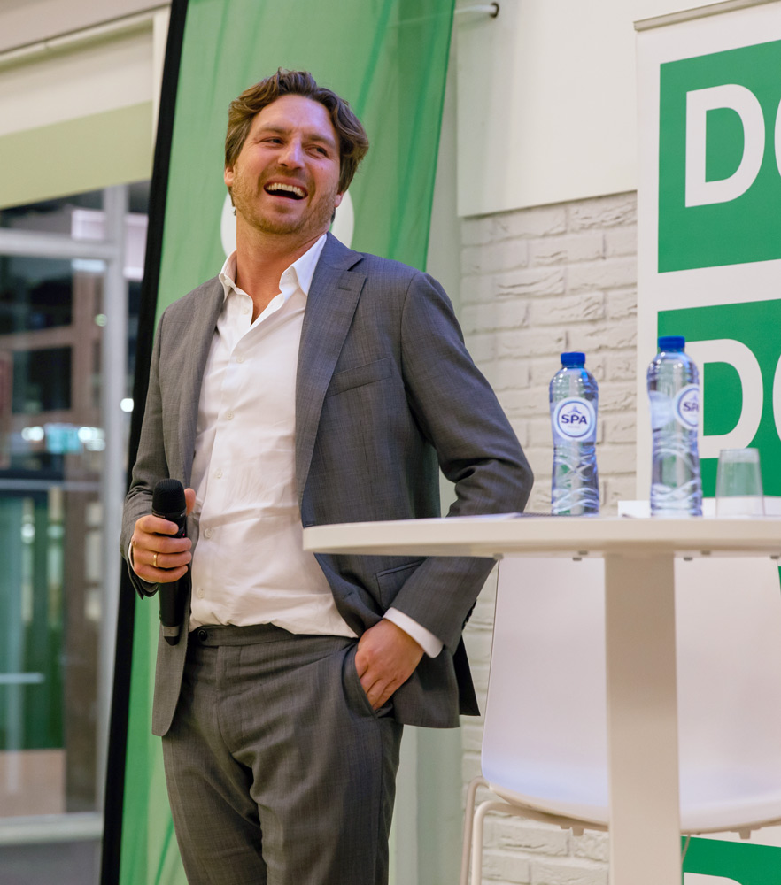 Reinier van Dantzig op een D66-partijbijeenkomst